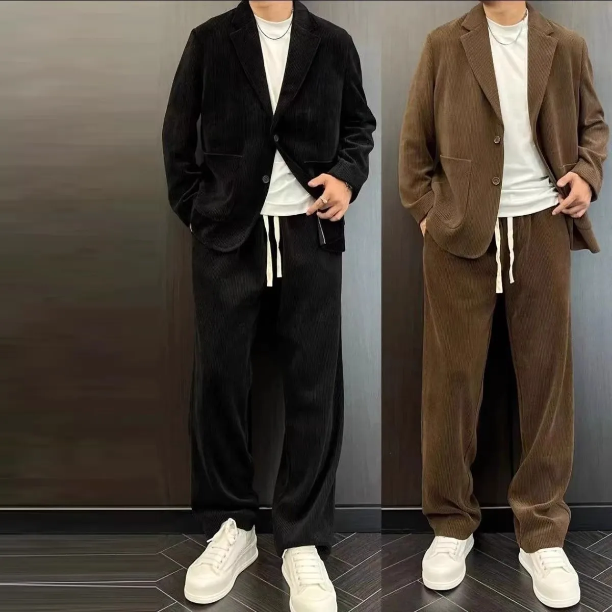 

Высокое качество, осенне-зимний вельветовый костюм большого размера 300, комплект для мужчин и женщин, крутой уличный костюм Ele Luxury Faionable