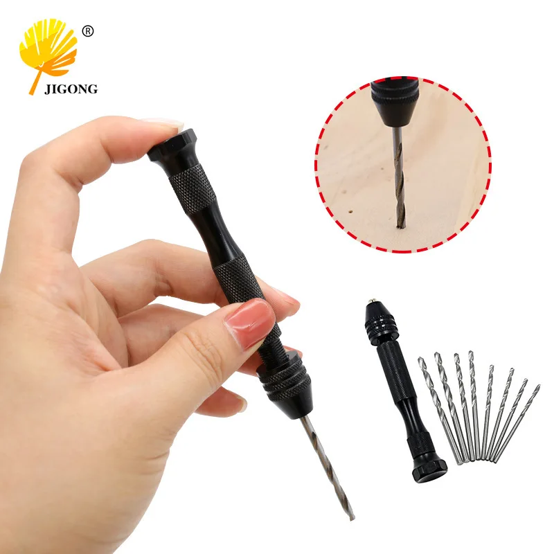 Mini Manual Drill with Drill Bits Manual Drilling Tool for Carving Aluminum Alloy Manual Hand Twist Drill