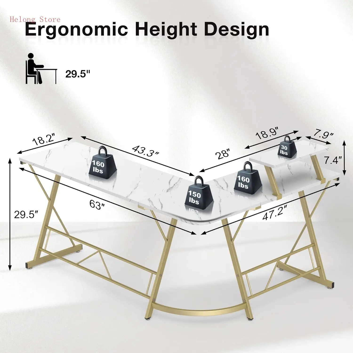 63" L Shaped Gaming Desk, Corner Computer Desk, Home Office Writing Desk with Sturdy Monitor Shelf, Spacious L Shaped Desk