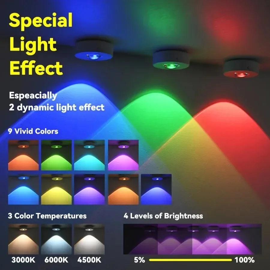 1–9 Stück LED-Nachtlicht, kabellose Schranklampe, RGB, 12-farbige Fernbedienung, Typ C, wiederaufladbar, für Zimmer, Weg, Schrankbeleuchtung