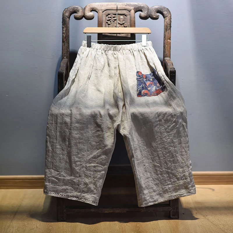 

100% Linen Women Casual Harem Pants New Arrival 2025 Spring Vintage Style Plain Color Loose Female Ankle-length Pants M963