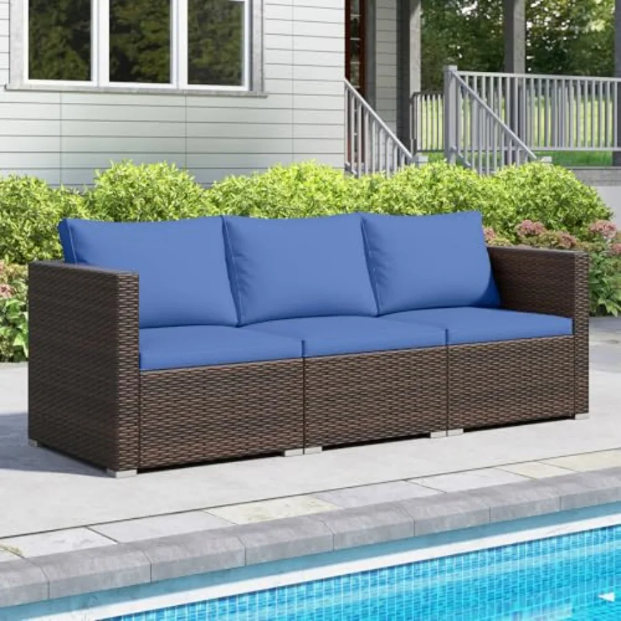 3 Seat Outdoor Wicker Sofa Set, Modular PE Rattan Patio Cushioned Sectional Couch Set for Deck, Backyard, Porch, Garden Poolsid