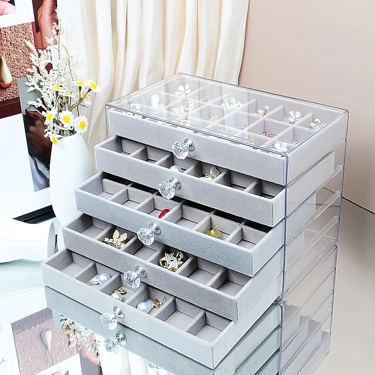 Nouvelle boîte de rangement de luxe pour colliers, équipée de tiroirs de grande capacité et d'un rangement de bureau anti-poussière, idéale pour les bijoux en perles.