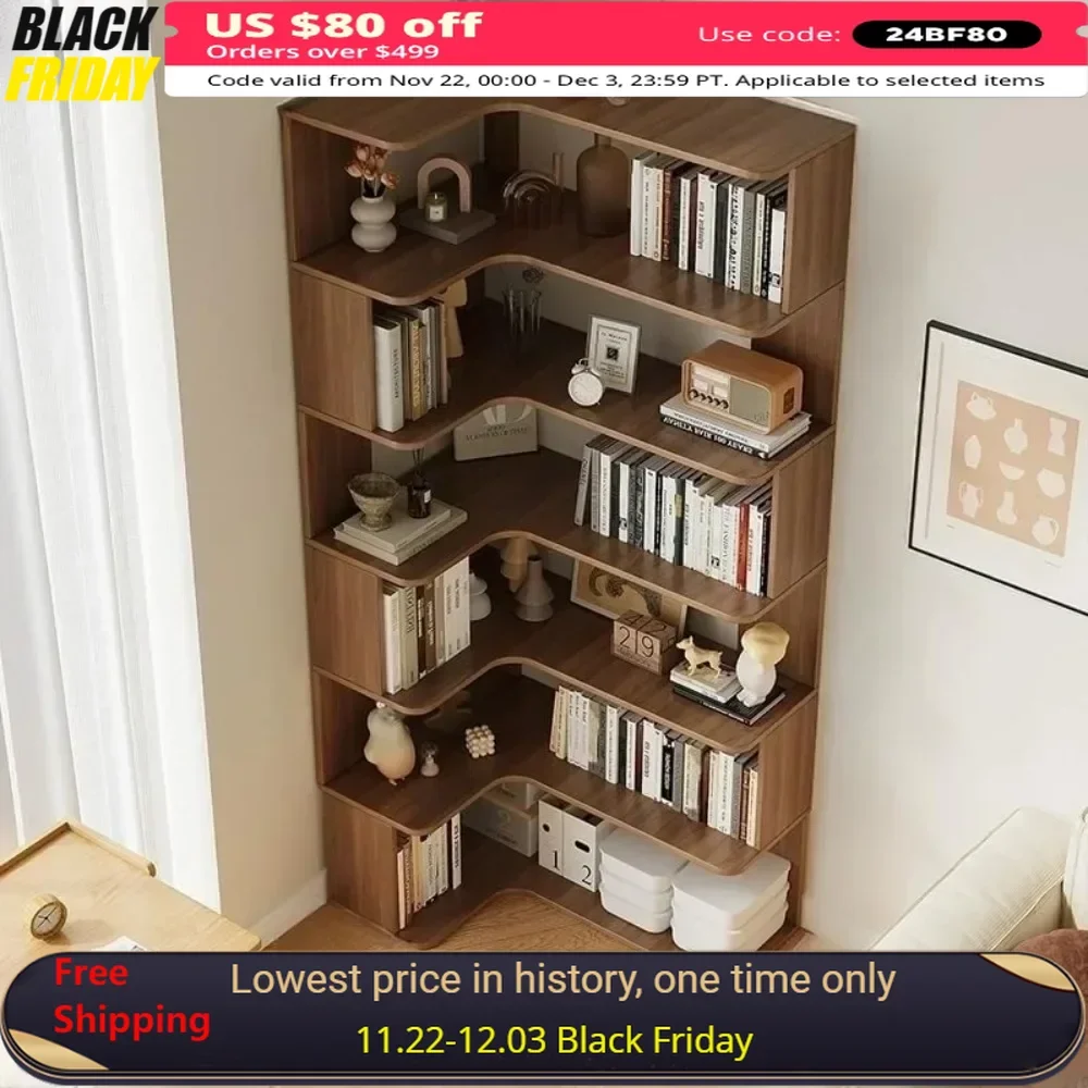 Bookcases, Solid Wood Floor Bookcase with Shelves & Open Back, Living Room Storage Bookshelf