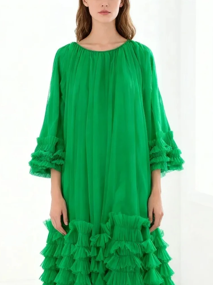 Sukienka Gymystars z siateczki w jednolitym kolorze, jesienne sukienki damskie, modna, luźna, w kształcie litery A, z okrągłym dekoltem, warstwowa, elegancka sukienka na wesele/imprezę dla kobiet.