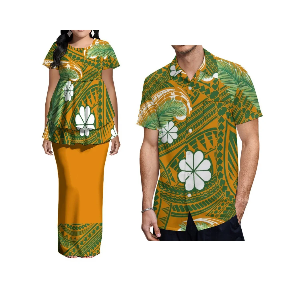 السيدات جولة الرقبة قصيرة الأكمام مزدوجةهيم أعلى ضئيلة تنورة طويلة Puletasi المرأة دعوى تنورة عارضة قميص رجالي 2 قطعة مجموعة