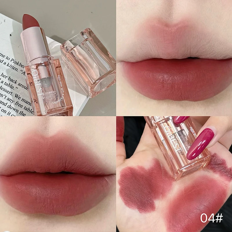 QIBEST Miękka Mousse w Płynie - Pomadka do Ust, Aksamitny Mat, Makijaż, Nie Klei Się, Lip Mud, Koreański Kosmetyk, Trwały Tint do Ust