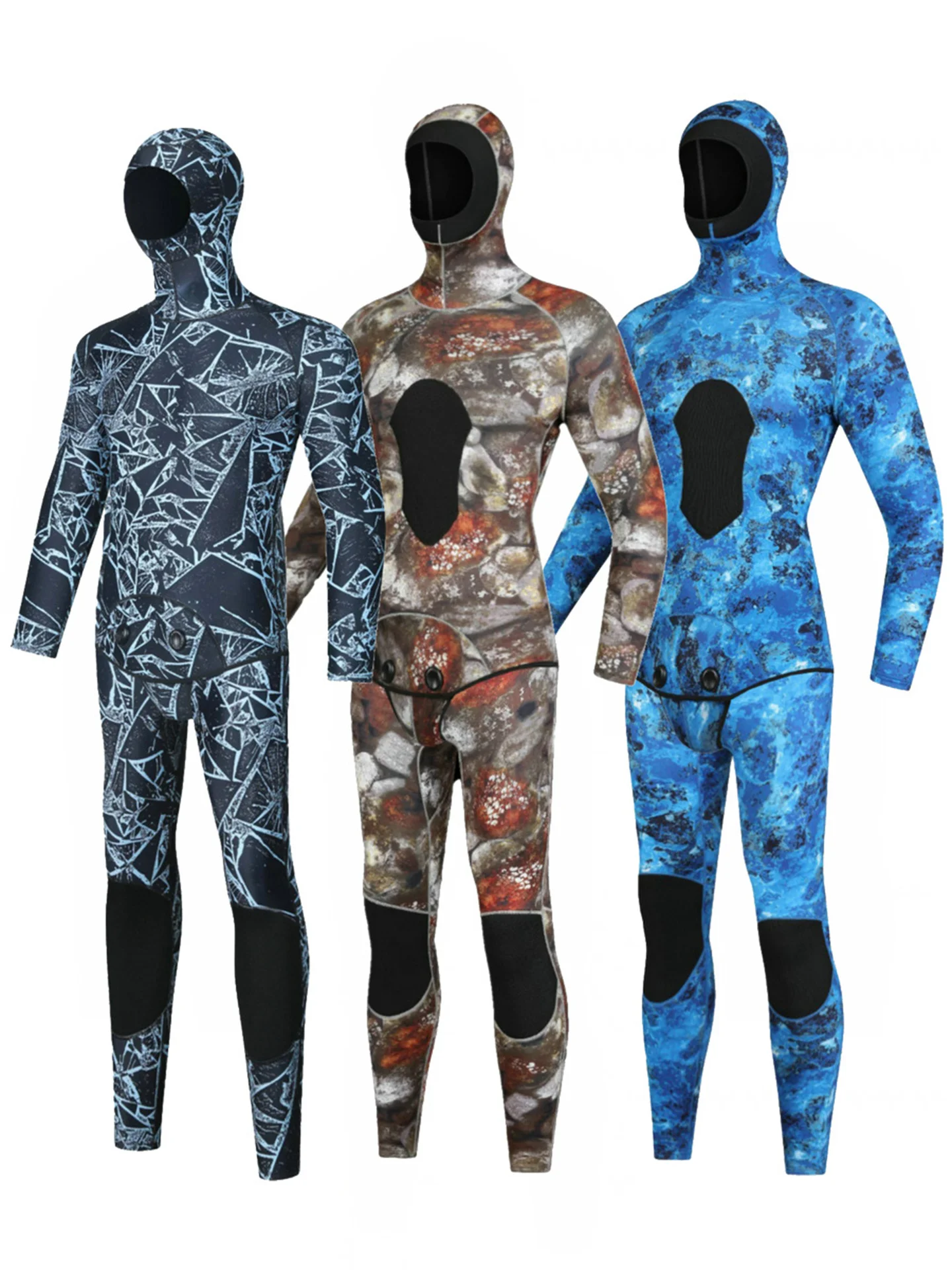 3mm Neoprene Camouflage Wetsuit Scuba Spearfishing Men Hooded Diving Suit 2 Pieces Set Winter Deepwater Thermal Swimsuit