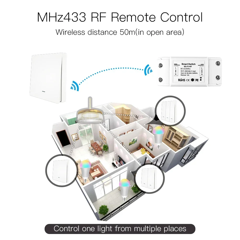 MOES New RF433 WiFi Wireless Remote Control Smart Switch Wall Panel Transmitter Smart Life/Tuya APP Works With Alexa Google Home