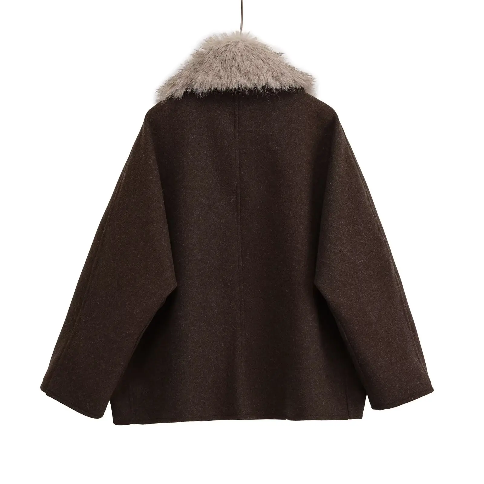 

Трансграничное зимнее шерстяное пальто Faion Briti с коричневым меховым воротником для женщин Long Sve Другое 00% верхняя одежда премиум-класса