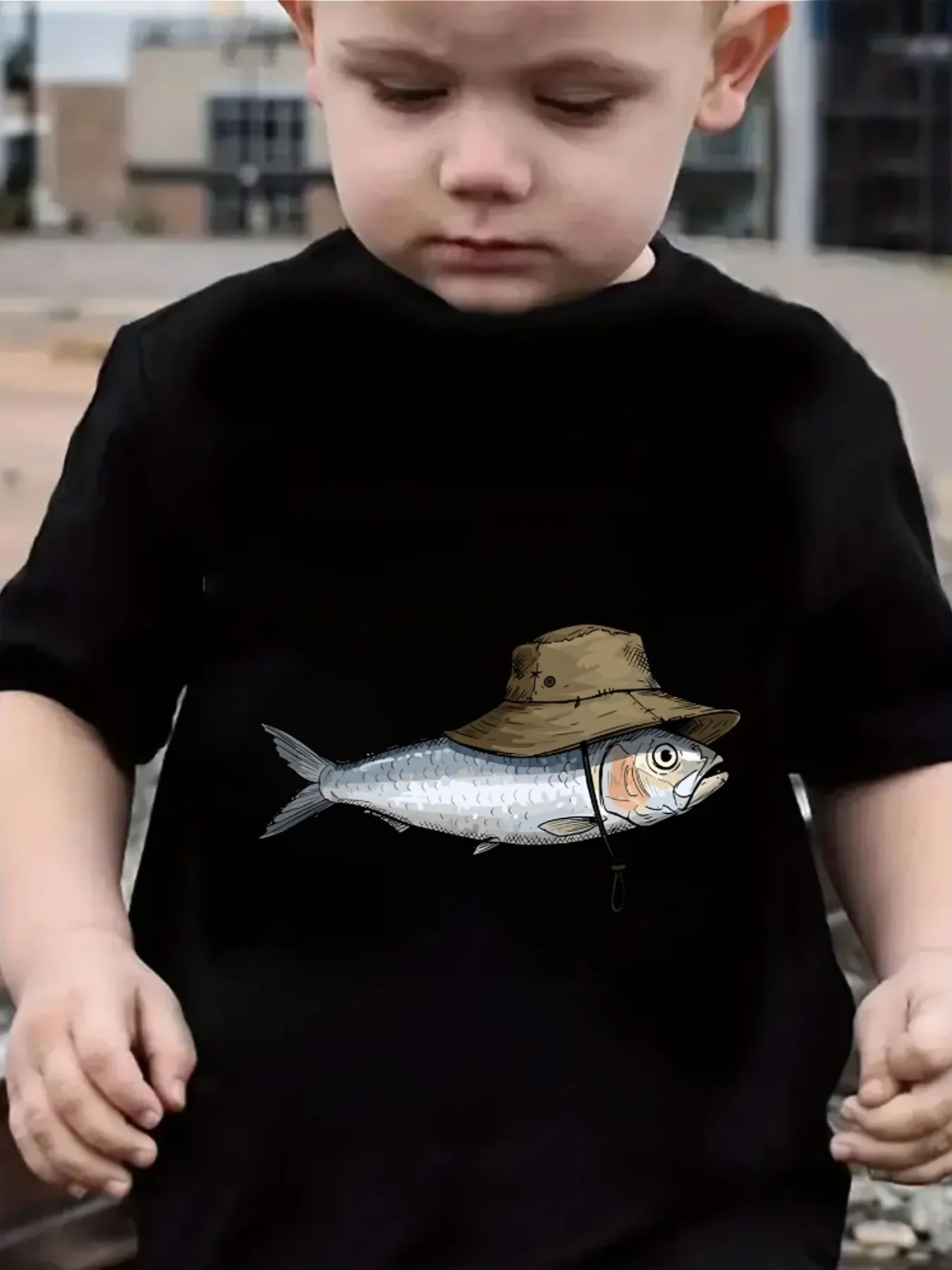 Cute Cartoon Fish Fisherman Print Family Matching T Shirt Boys Girls Tee Parent Child Casual Top Mom Dad Kids Summer Daily Wear