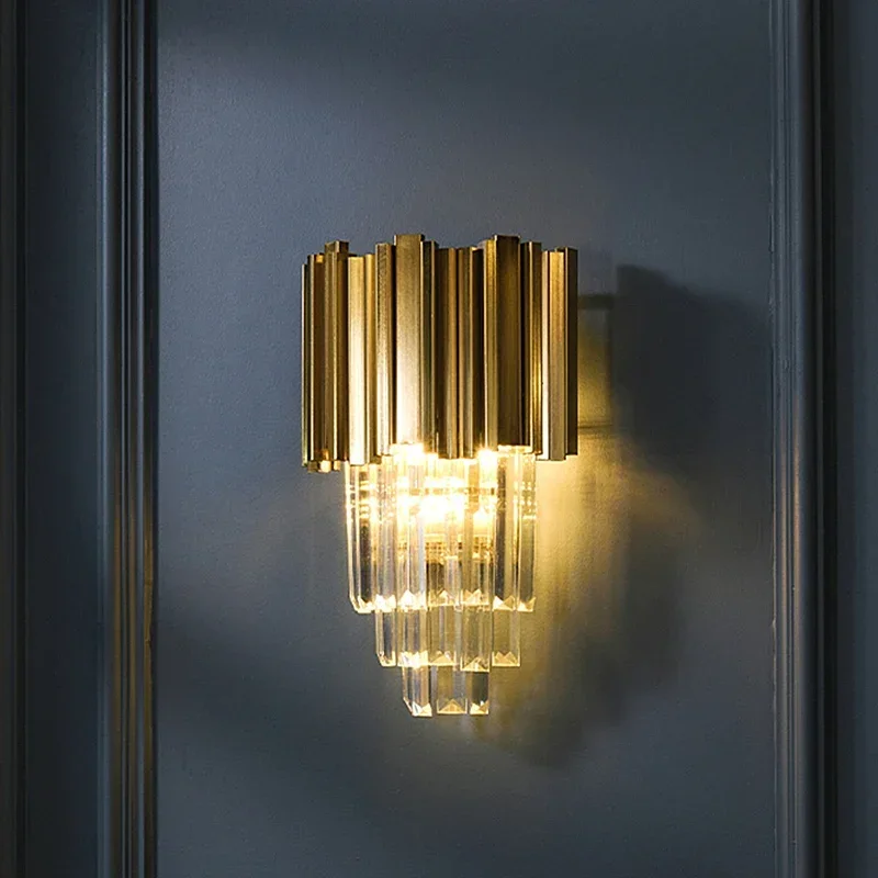 Luxe Moderne Gouden Kristallen Wandlamp E14 Lampen Voor Slaapkamer Woonkamer Studeerhuis Led Binnenverlichtingsarmaturen