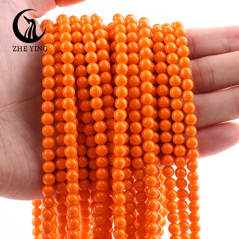 Zhe Ying 6mm Orange Crystal Glass Beads Round Smooth Loose Beads for Jewelry Making Bracelet DIY Strand 15\'\'