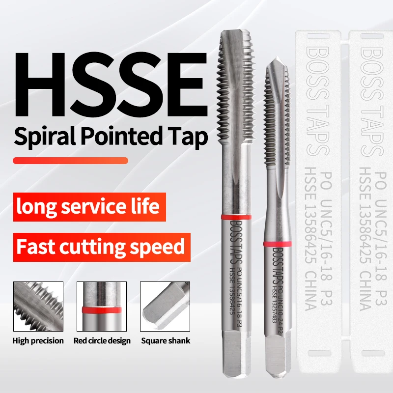 BOSS TAPS HSSE-M35 JIS Standard Red Ring Spiral Pointed Tap UNC UNF 2-56 4-40 6-32 8-32 10-24 1/4 Machine Screw Thread Taps