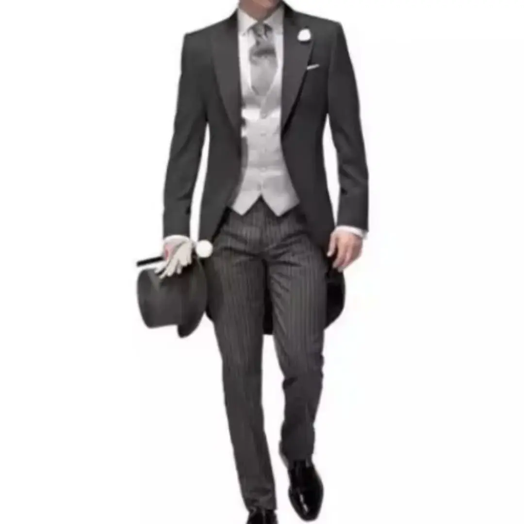 Italian Three Pieces Black Morning Suit Wedding Tuxedo for Men Groomwear Latest Coat Pant Designs Tailored Bridegroom