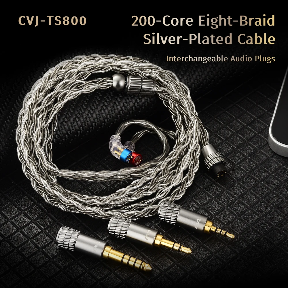 Kabel CVJ TS800 8-żyłowy 200-żyłowy posrebrzany kabel ulepszonej jakości, wtyk 2.5mm/3.5mm/4.4mm do wyboru, QDC MMCX 0.78MM 2Pin do KZ CCA FIIO TRN — zdjęcie produktu 3