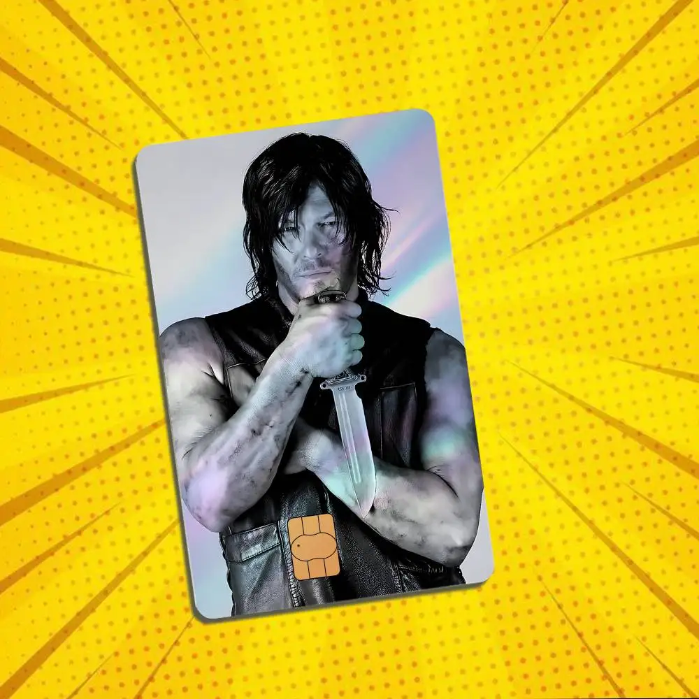 Leather jacket crossbow Daryl Dixon TWD Laser shimmer Credit Card Skin Party Stickers For Visa Bank Card Bus Metro Access Card