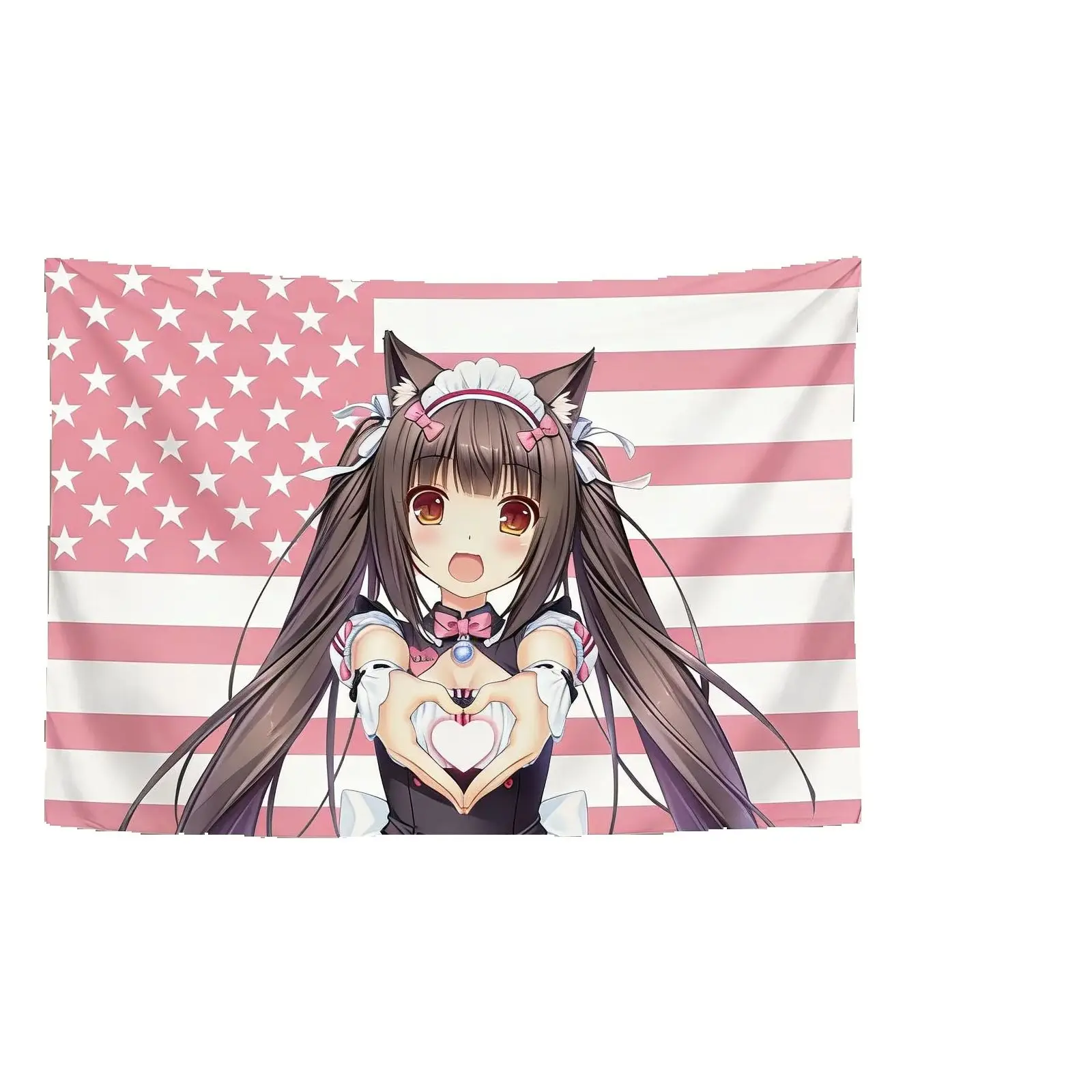 N-NEKOPARA Niedlicher Mädchen-Wandteppich, Heimdekoration, Hintergrundstoff, Wandteppich-Design mit amerikanischer Flagge, Geschenk für Fans und Studenten. – Detail 7