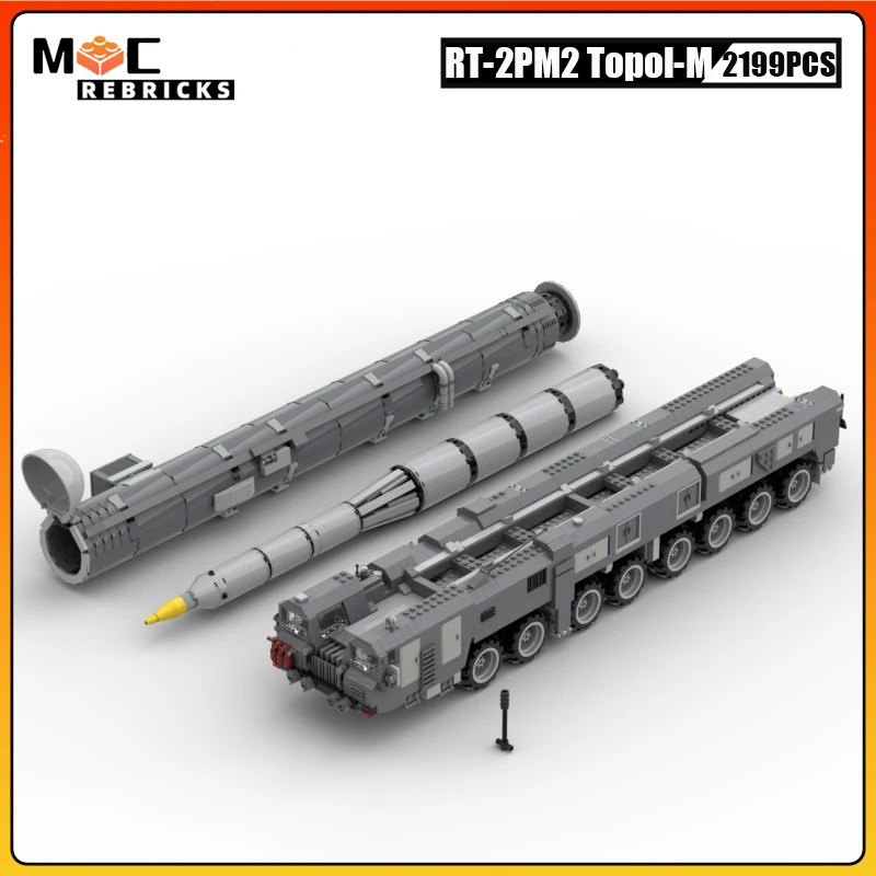 Modern Military Heavy Nuclear Weapons Russia RT-2PM2 Topol-M ICBM Launcher MOC Building Blocks Missile Car Brick Toy Kid Gift