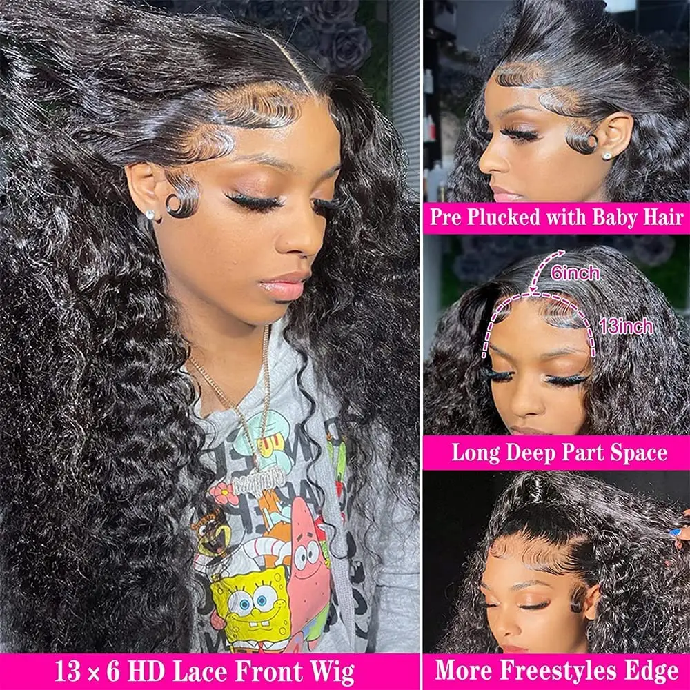 30 inch Deep Wave Lace Front Wigs Human Hair 180 Density 13x6 Lace Front Wig Curly 13x4 Lace Frontal Wig Human Hair Glueless Wig