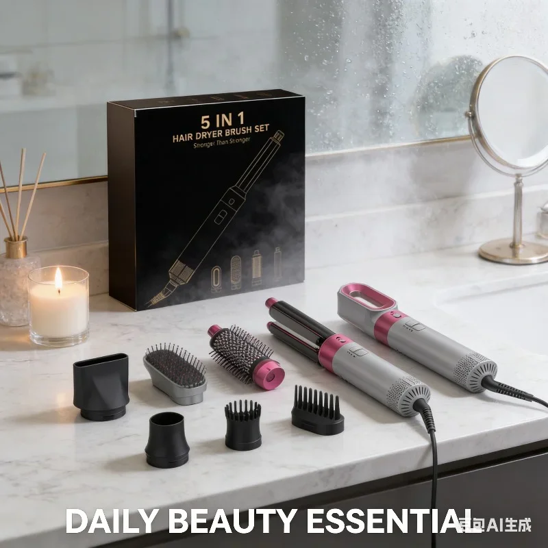 

New 5 in1 Hair Dryer Styler Curling Iron Hair Straightener Hair Brush For Fast Drying & Styling