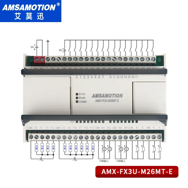 Imagem -02 - Atualização Amsamotion Fx3u-m26mr-e M26mt-e Substituir para Mitsubishi Melsec Plc 4ai 2ao Modbus Analógico Transistor Relé Módulo Em3