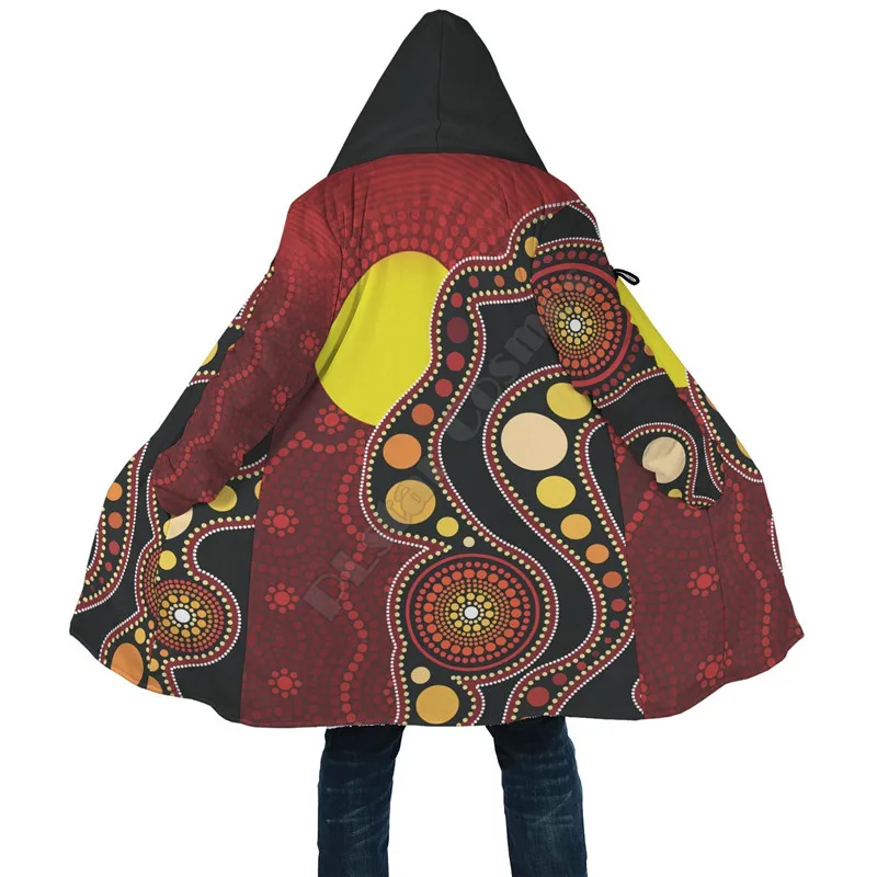 Aboriginal Art Blue Style Turtle Dreaming Paintings 3D Printed Hoodie Cloak Men Women Winter Fleece Wind Breaker Warm Cloak