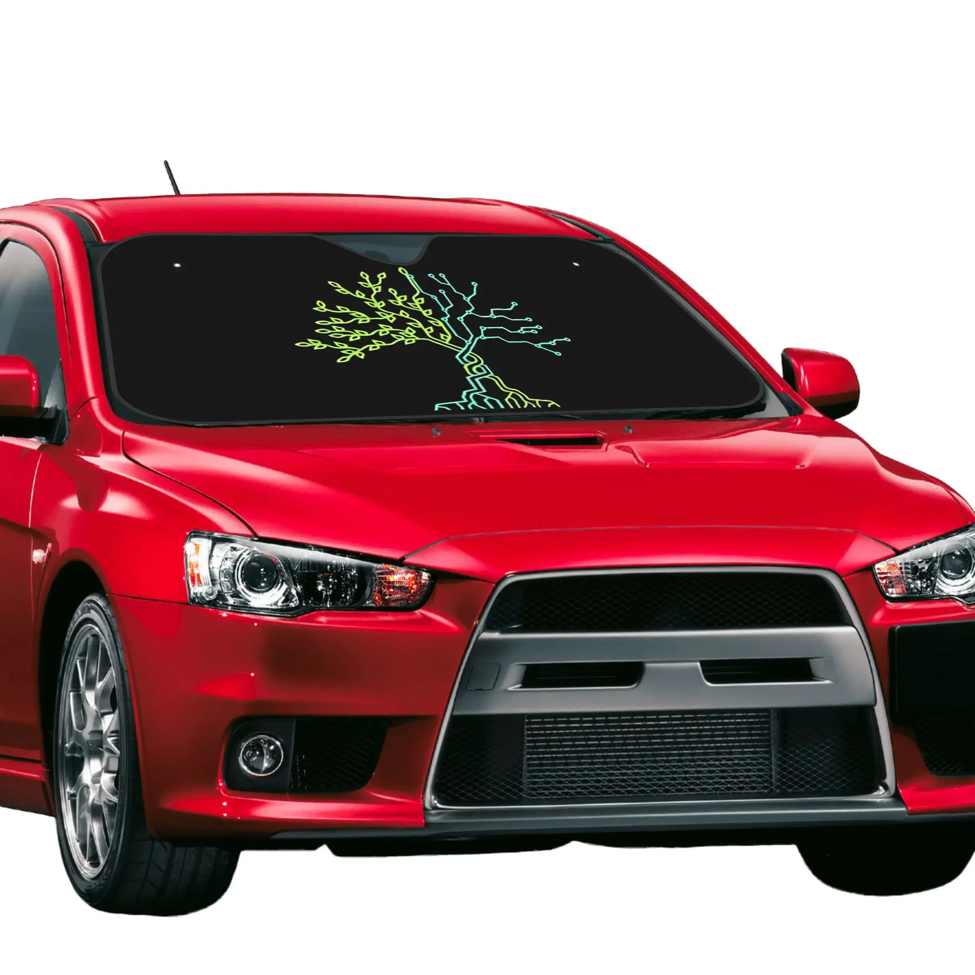 1pc Cartoon Style Car Sun Shade Tree Of Life Design Themed UV Glare Protection Windshield Cover, Universal Fit, Perfect Gift For