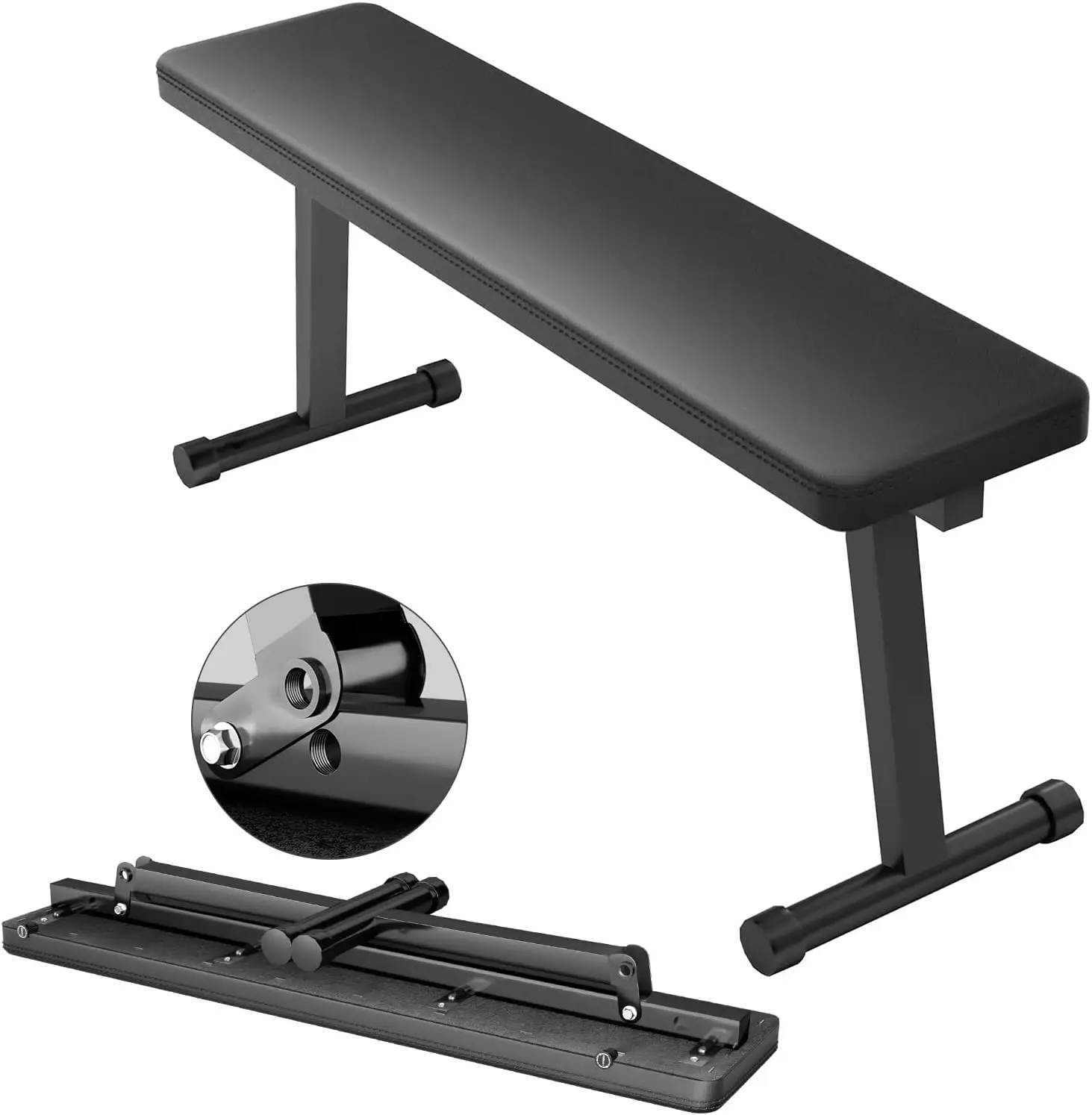 

Foldable Flat Weight Bench Compact Workout Bench with Embedded Fixed Legs Soft Cushion Easy Assembly Strength Training Bench for