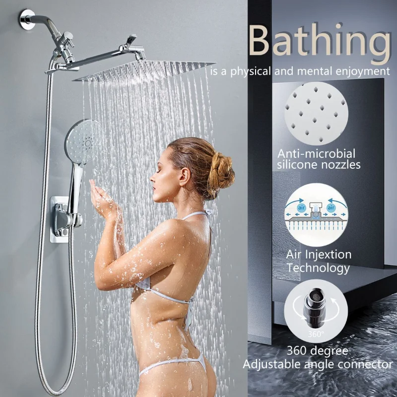 

8/10 Inch Bathroom Shower Faucet Set Luxury Concealed Rain Shower System Adjustable Hi Pressure Shower Set with Hand Showerhead