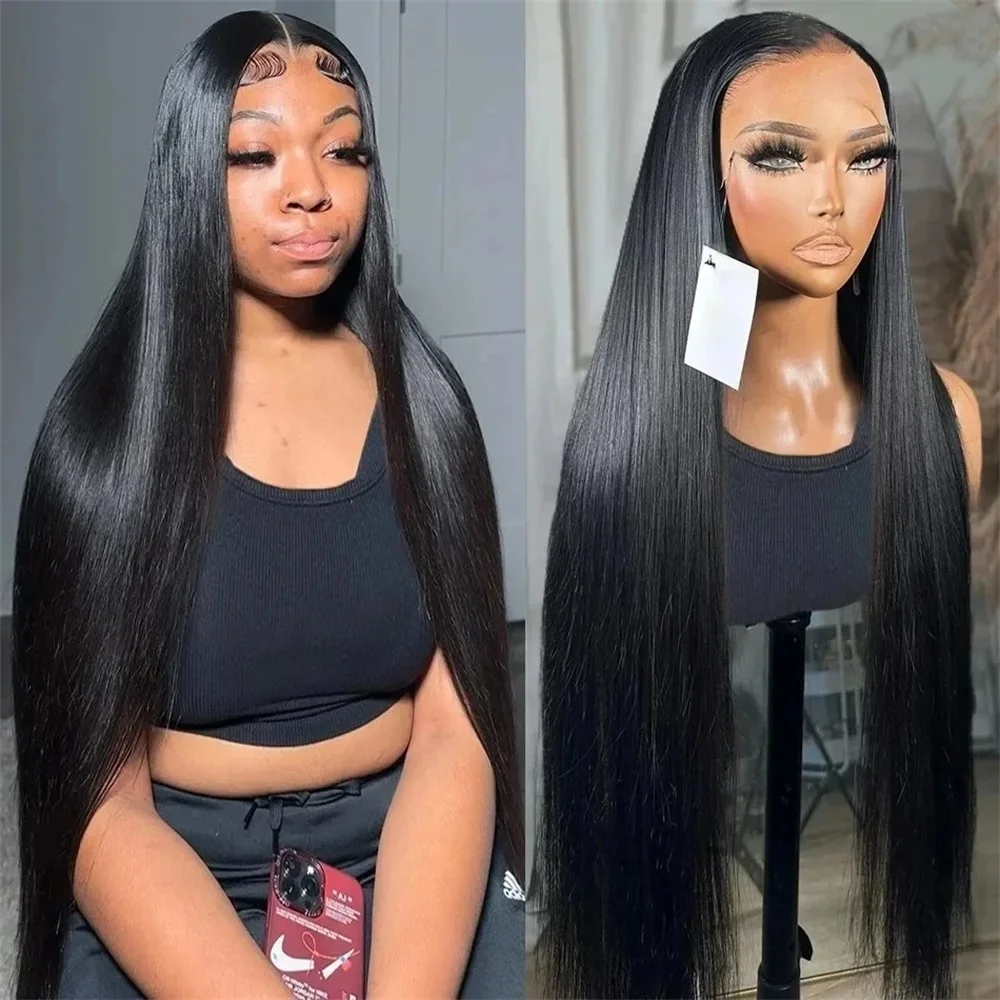 13x6 13x4 HD Transparent Lace Front Human Hair Wigs PrePlucked 180 Density 36 Inch Malaysian Bone Straight Wig 360 Full Lace Wig