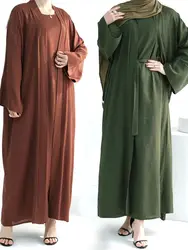 Ramadan Linen Abaya Dubai Turkey Islam Kimono Muslim Modest Dress Prayer Clothes Abayas For Women Kaftan Robe Femme Musulmane