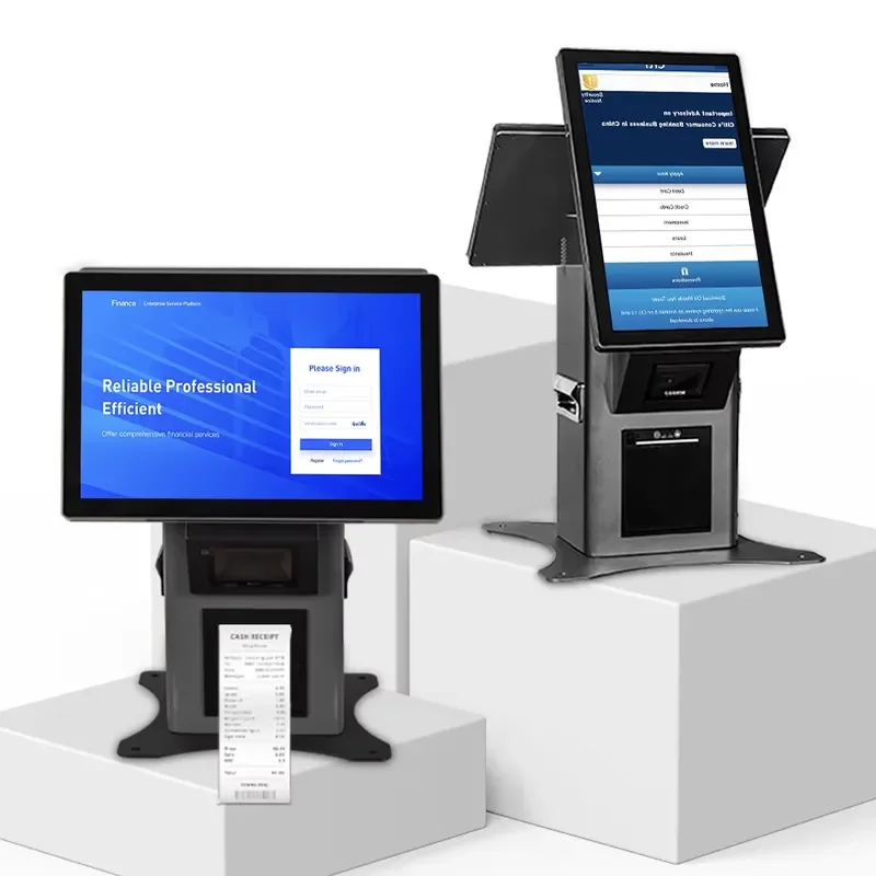 Custom Function Portrait/landscape Mode Pos Holder Code Scanner Receipt Printer Self Service Kiosk Payment For Bank Hotel