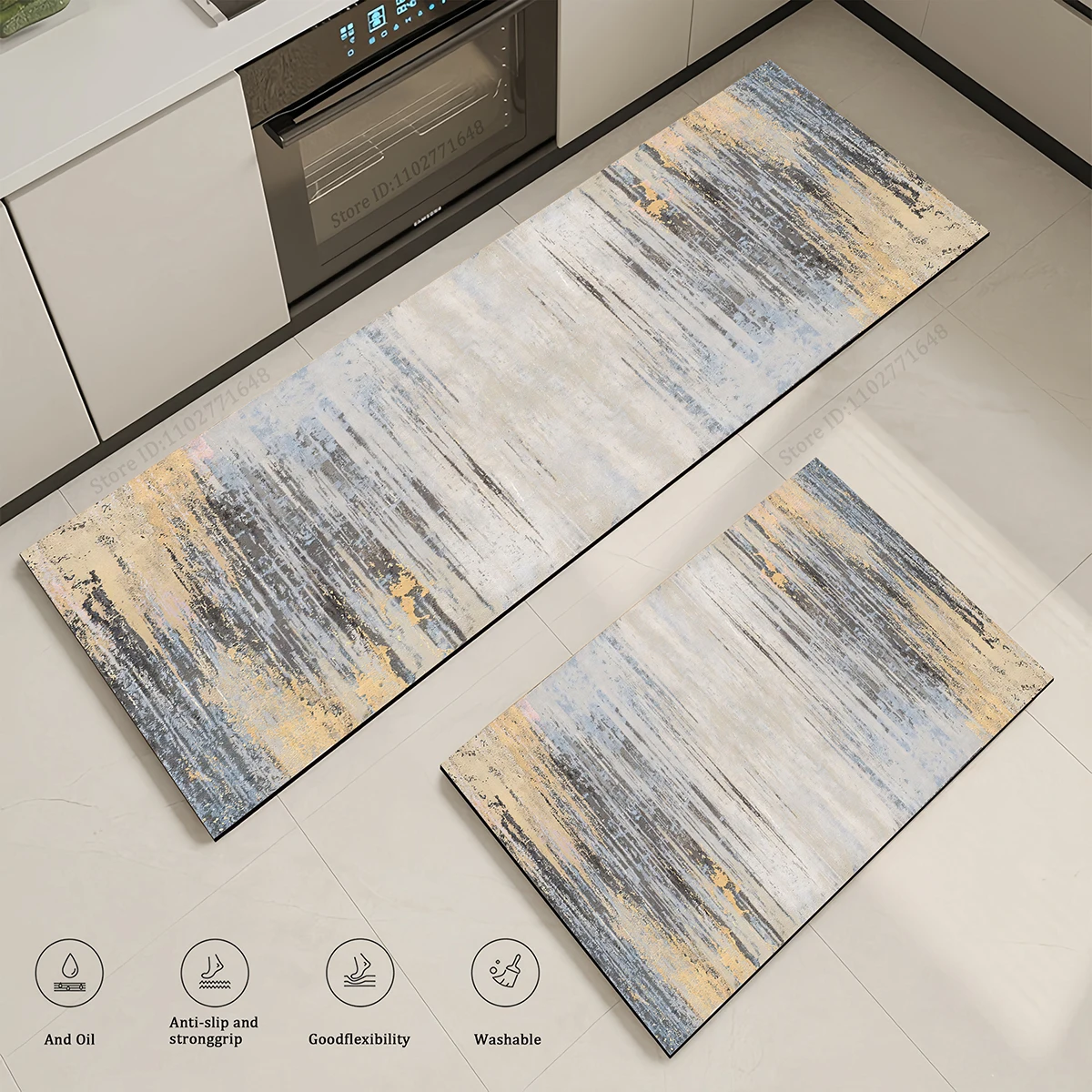 Abstract Doormat Kitchen Entrance Non-slip Long Rug Striped Wavy Nonslip Carpet Corridor Stairs Decorative Stain-resistant Mat