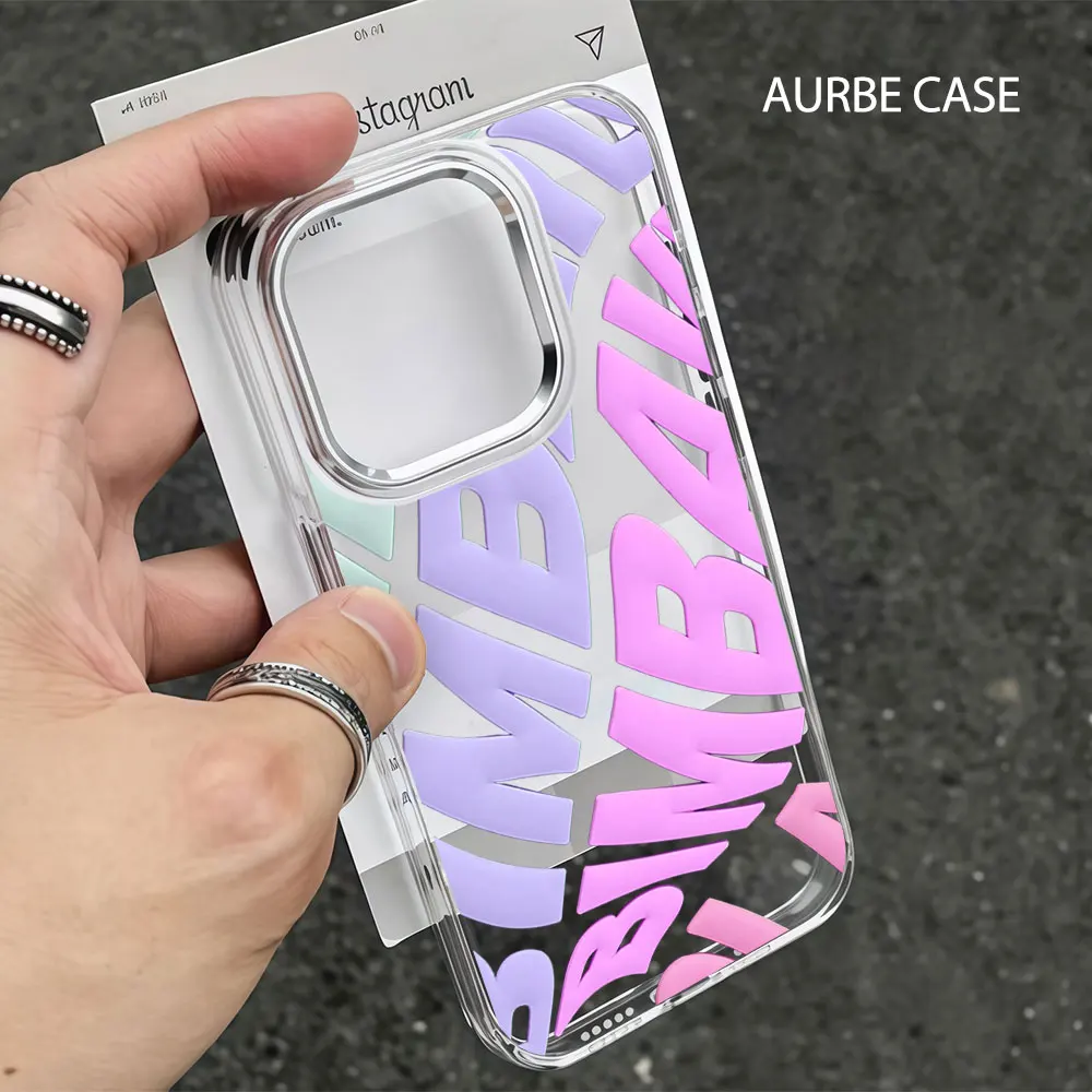 Aurbe Handyhülle für iPhone 17 16 15 14 13 12 11 Pro Max 16E Silberner Linsenrahmen Transparente Hülle Spanien INS Buchstaben Beliebte Abdeckung