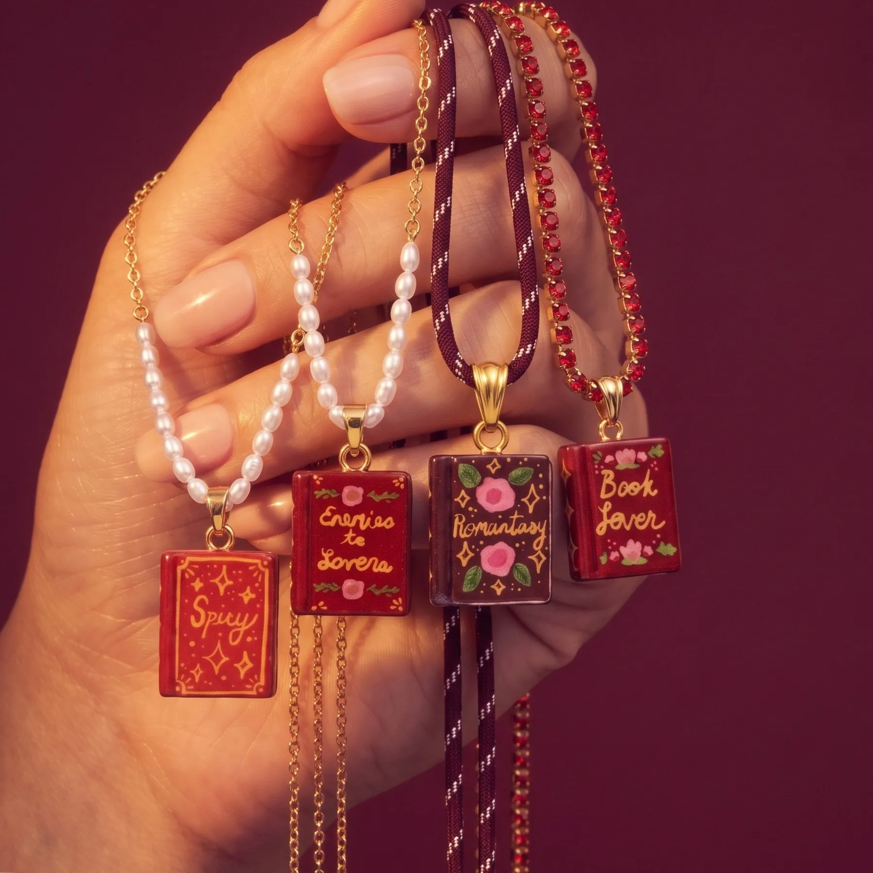 Lucky Bracelet Hand String Retro Mini Book Necklace Literary-Themed For Book Lovers Featuring A Woven Cord Chain With Rice Beads