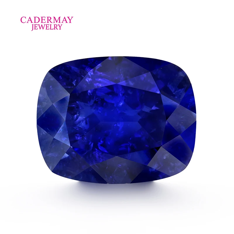 Cadermay Lab Grown Sapphire With Inclusions 4x6mm-12x16mm elongated Cushion Shape Royal Blue Synthetic Sapphire Loose Gemstone