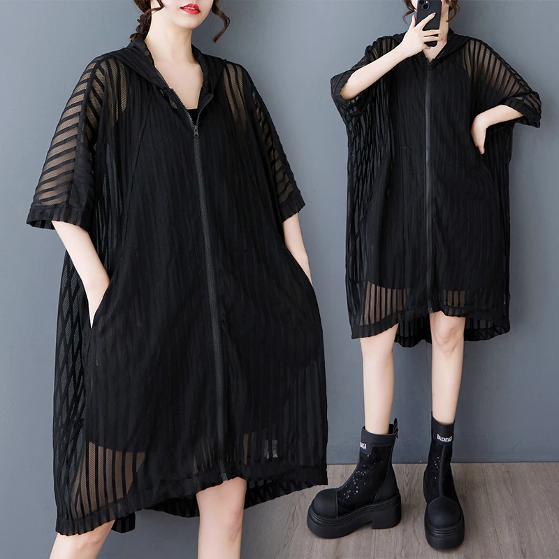 

Весна-лето Новая женская длинная тонкая верхняя одежда с капюшоном Faion для похудения, защита от солнца, верхняя одежда, повседневная свободная посадка...