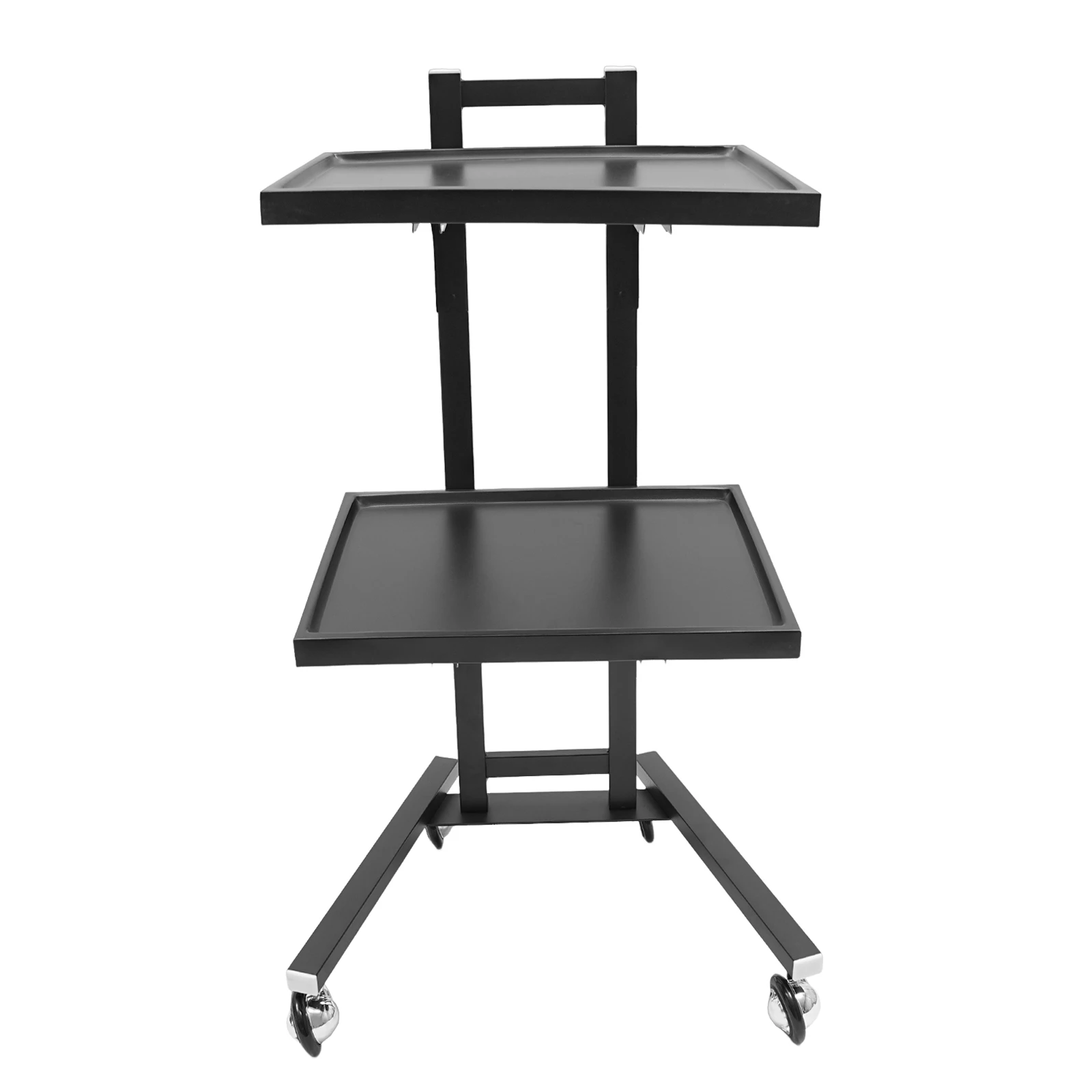 [عيد الميلاد] عربة دوارة معدنية من طبقتين صينية صالون قابلة للطي مع عجلات صينية دوارة عربة صالون عربات المرافق السوداء من الفولاذ المقاوم للصدأ