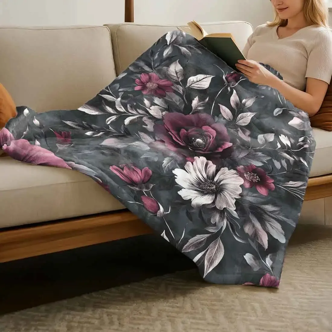 Gothic Dark Florals Throw Blankets Warm Soft Plush Knee Blanket For Winter Office Bedroom Sofa Travel Gifts Home Decor