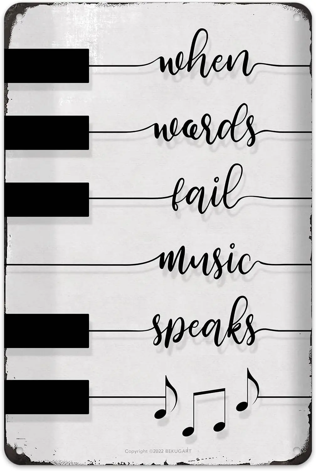Where Words Fail Music Speaks - Music Themed Quote Saying with Piano, Metal Wall Decor for Music Lover - Vintage Plaque Pos sign