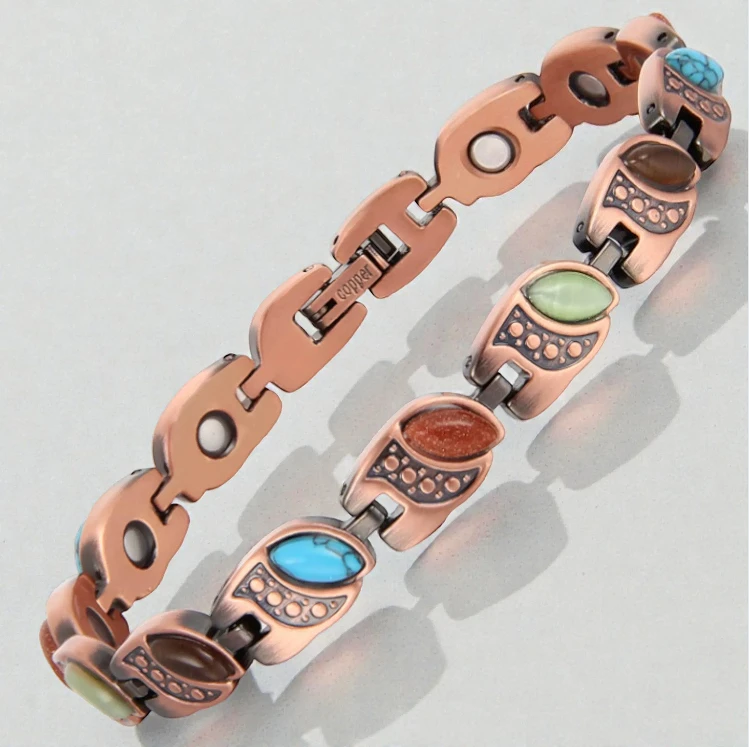 Pulseras de Cobre 99.9% para Mujer, Pulsera Magnética Ultra Fuerte con Imanes de 3800 Gauss y Piedras de Turquesa Natural, Ajustable