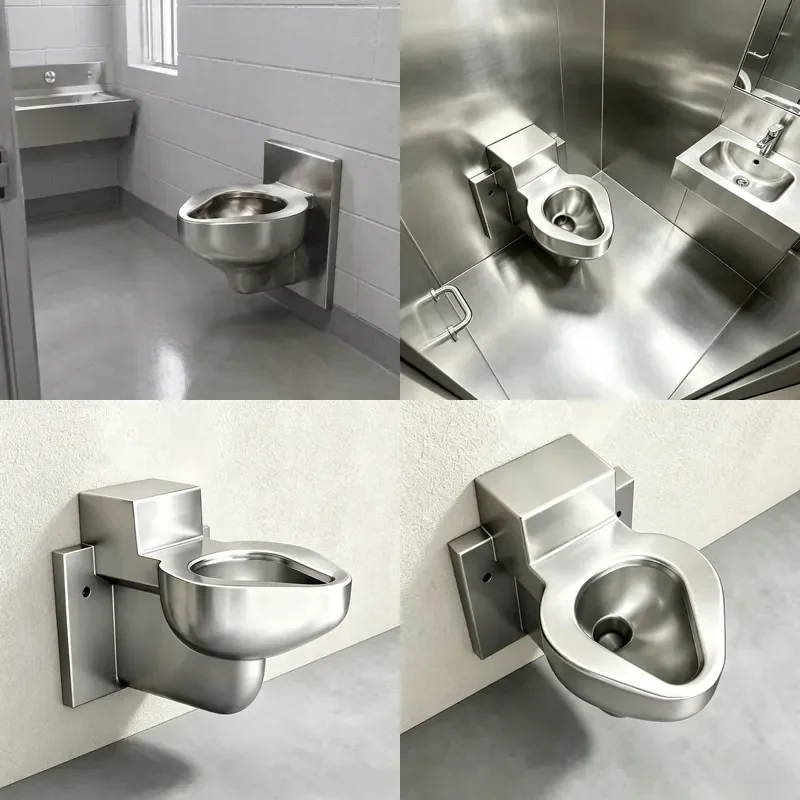 304 Stainless Steel Wall Mounted Toilet Modern Integrated Design Anti Collision Gravity Flush Suitable for Prison Detention