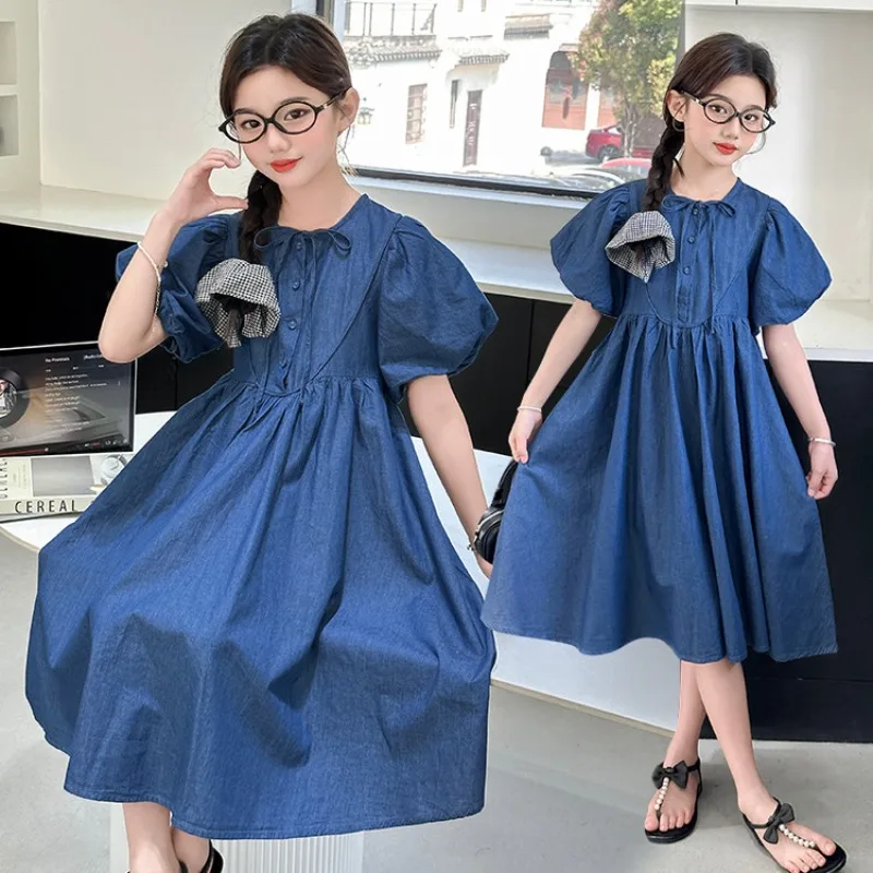 여아 여름 원피스 여름 패션 아동 톈시 데님 드레스 키즈 퍼프 소매 공주 드레스 2025 신상