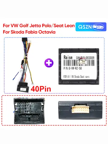 Android Radio Cable for VW Golf Jetta Polo, Seat Leon, Skoda Fabia Octavia 16 Pin Plug Wiring Harness CANBUS Decoder Box Adapter