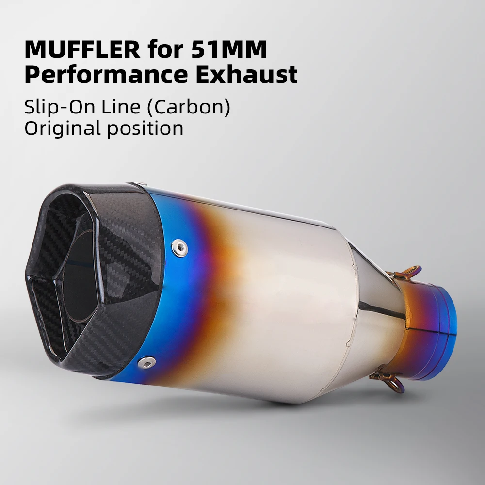 

Universal 51mm Motorcycle Exhaust Muffler Stainless Blue Tail Pipe For GSXS150 DL250 DUKE390 RC250 R25 MT15 CBR300R AEROX