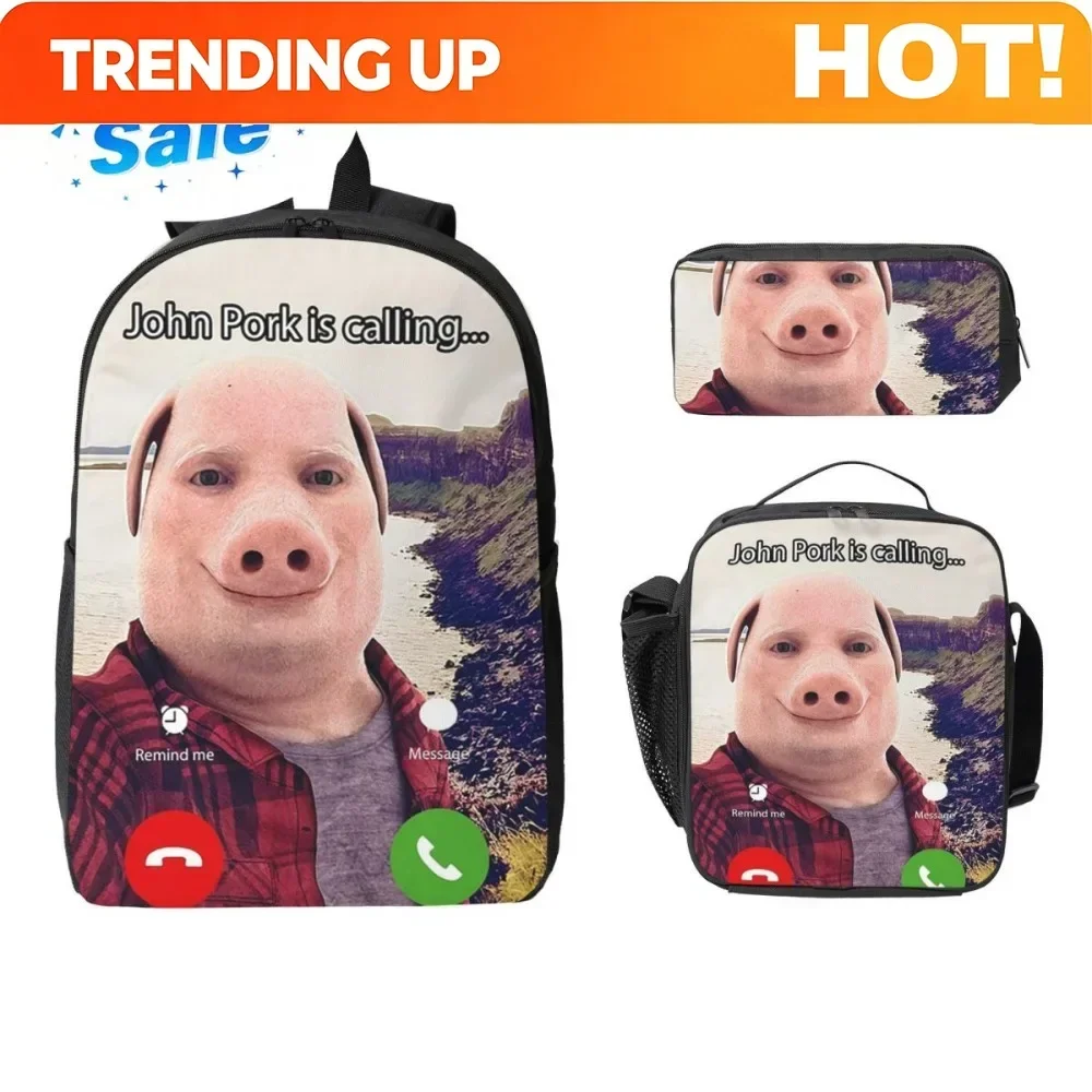 Custom Bag John Pork Is Calling Answer Call Phone Backpack BookBag School Bag Laptop Shoulder Bags 3ps Insulated Lunch Bag Penci