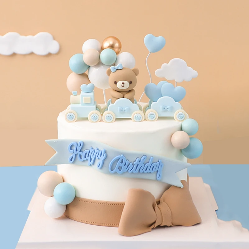 3D Pink Blue Bear Cake Topper Birthday Cake Decoration Boy Girl Birthday Party Gender Reveal Baby Shower Bear Doll For Cake Deco - view 5