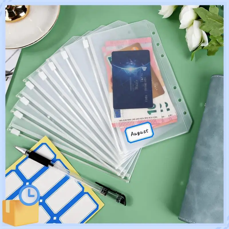 Popular 50PCS 6 Holes Binder Pouch Zipper Folders For 6-Ring Binder PVC Cash Budget Envelopes Zipper Bag