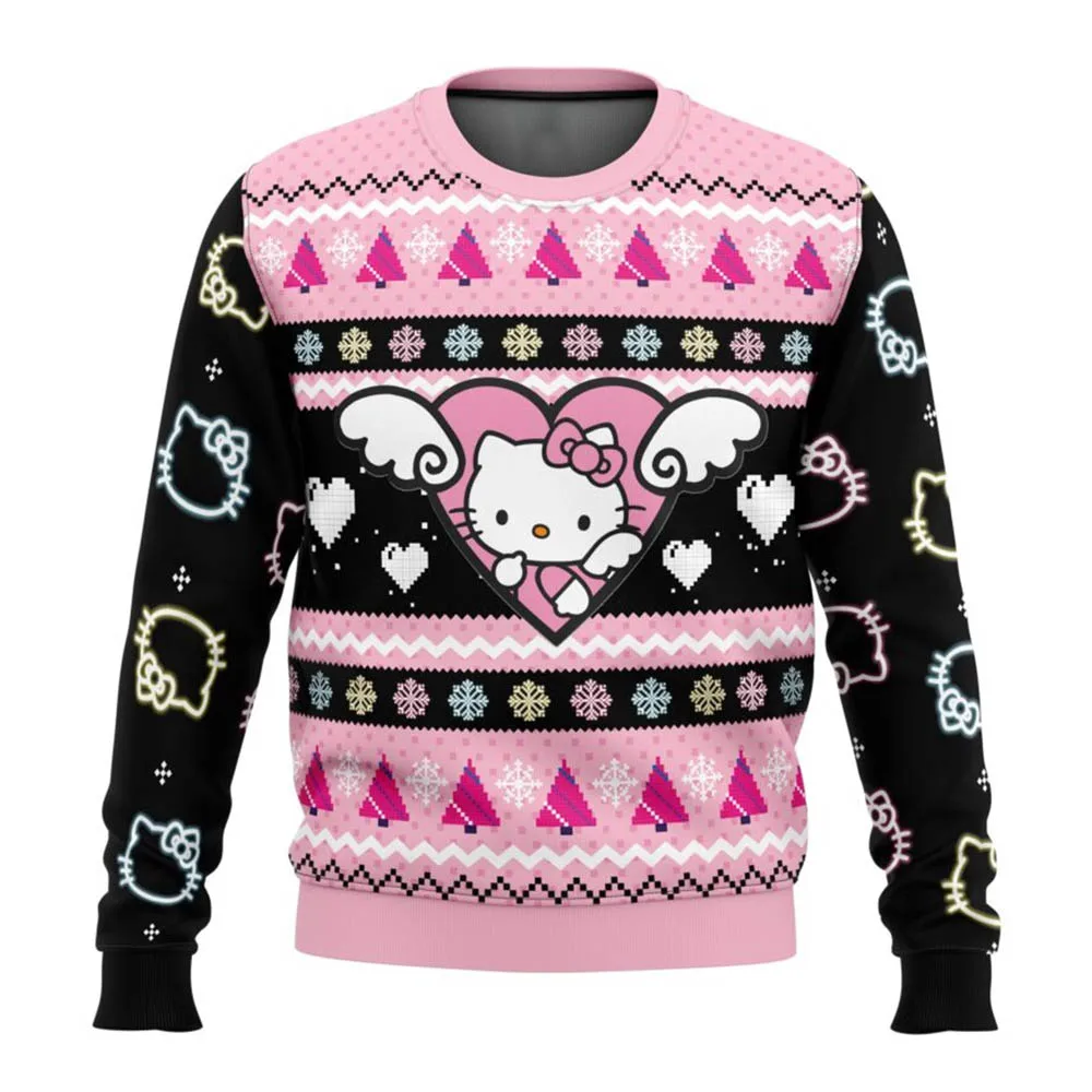 2025 New Christmas Carnival Hello Kitty Pink Fashion Men\'s and Women\'s Hoodies Cartoon Anime Couple Hoodies Sportswear